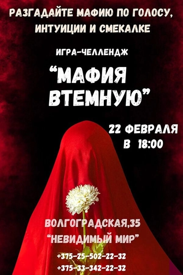 Игра-челлендж «Мафия втемную»  в  Минске 22 февраля 2026 года
