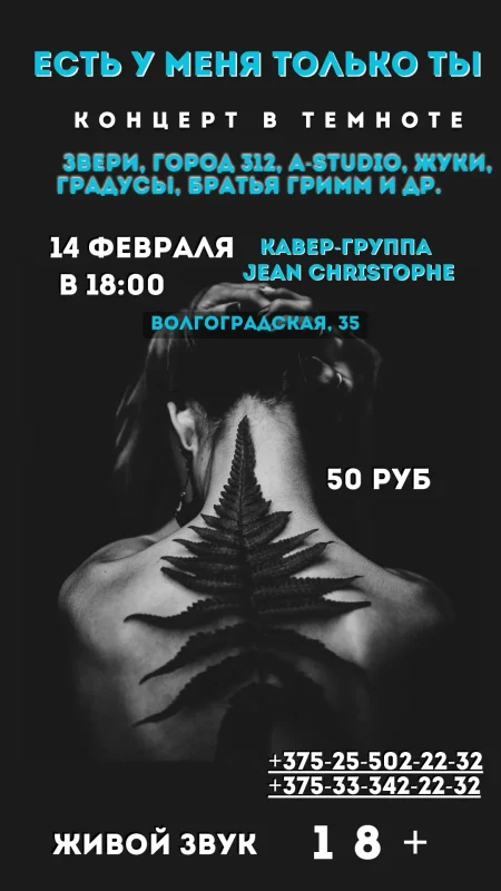 КОНЦЕРТ В ТЕМНОТЕ «Есть у меня только ты!» в Минске 14 февраля