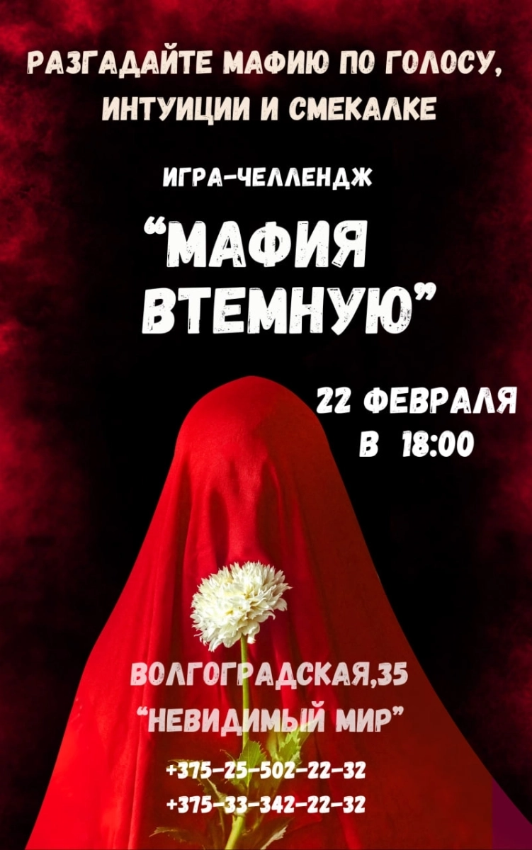 Игра-челлендж "Мафия втемную" в Минске 22 февраля 2026 года