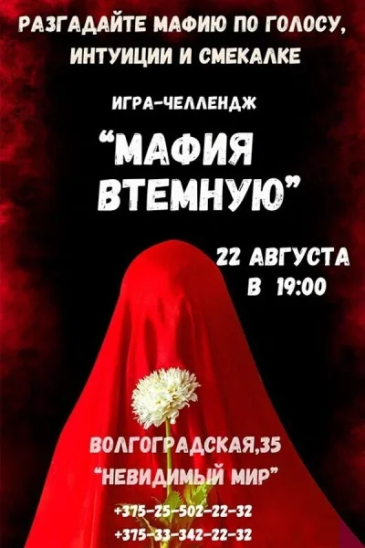 Игра-челлендж в полной темноте «‎Мафия втемную»‎  в  Минске 22 августа 2025 года